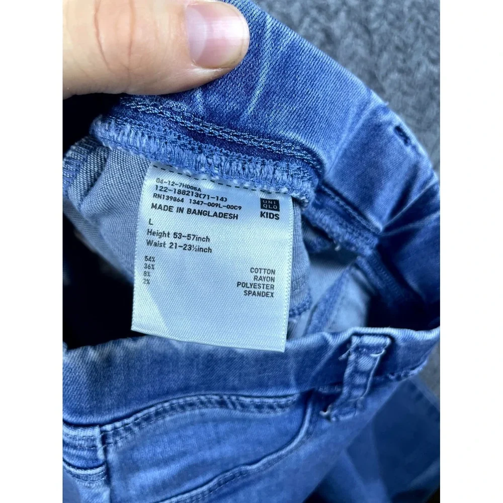Uniqlo Legging Jeans Kids Large Blue Denim Stretch Low Rise Pockets Pull On